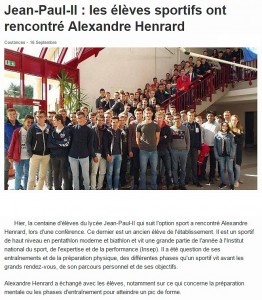 Les élèves sportifs ont rencontré Alexandre Henrard - Ouest France 16/09/2015, en ligne